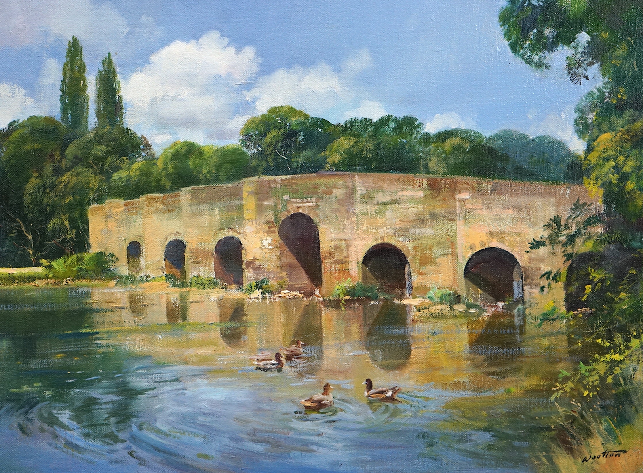 Frank Wootton (English, 1914-1998), Stopham Bridge, Sussex, oil on canvas, 30 x 40cm